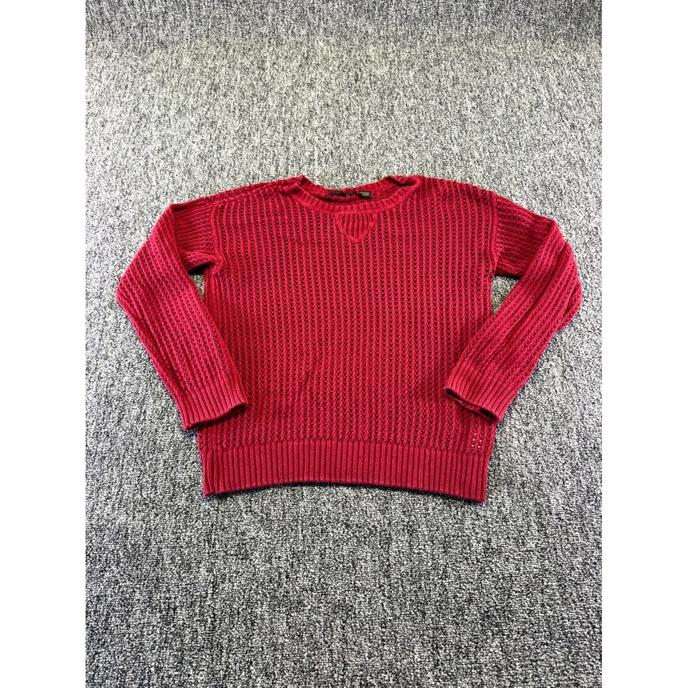 Jeanne Pierre Sweater Womens Medium Red Cotton Open Knit Breathable Winter Wear